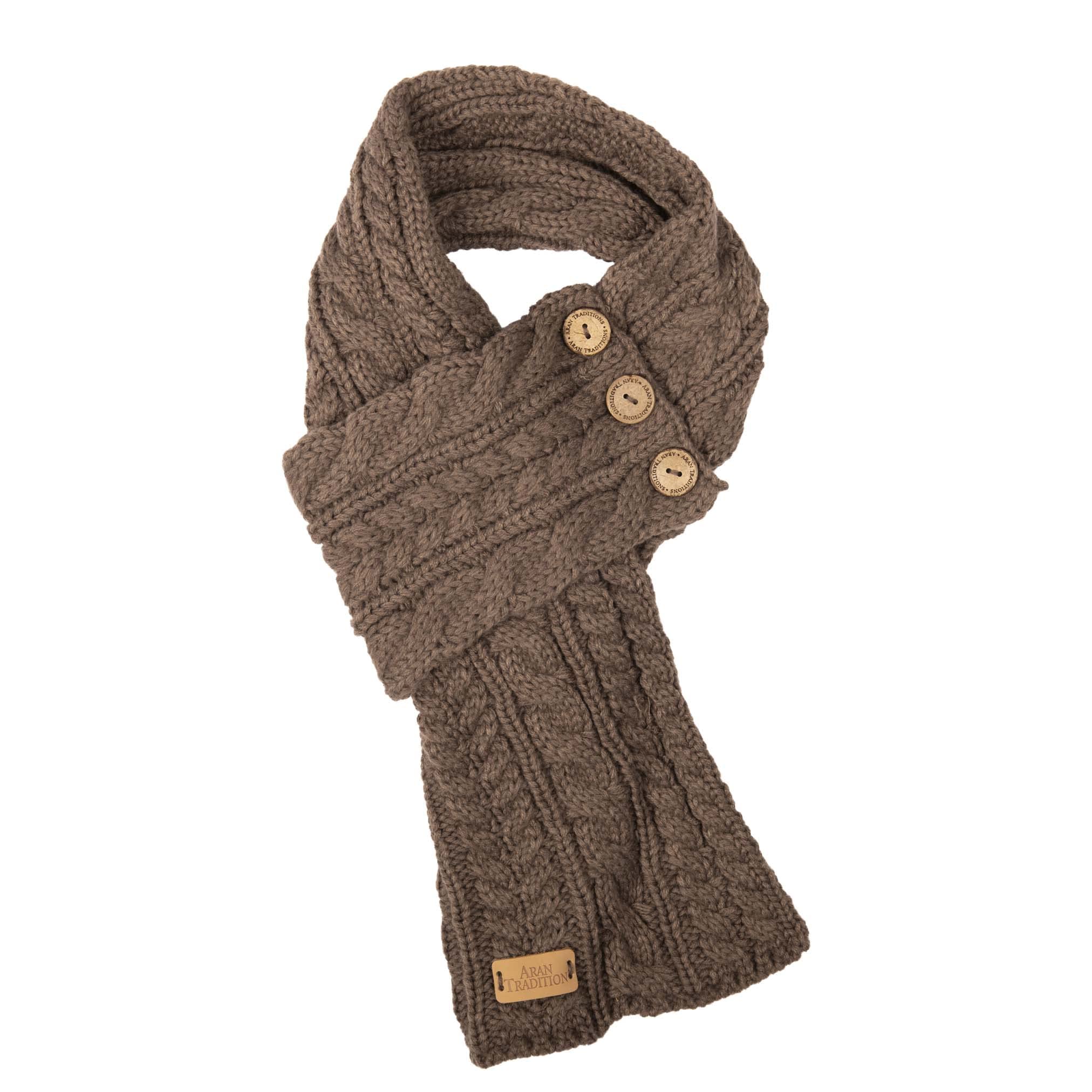 Aran Traditions Cable Knit Wrap Button Scarf (Mushroom)