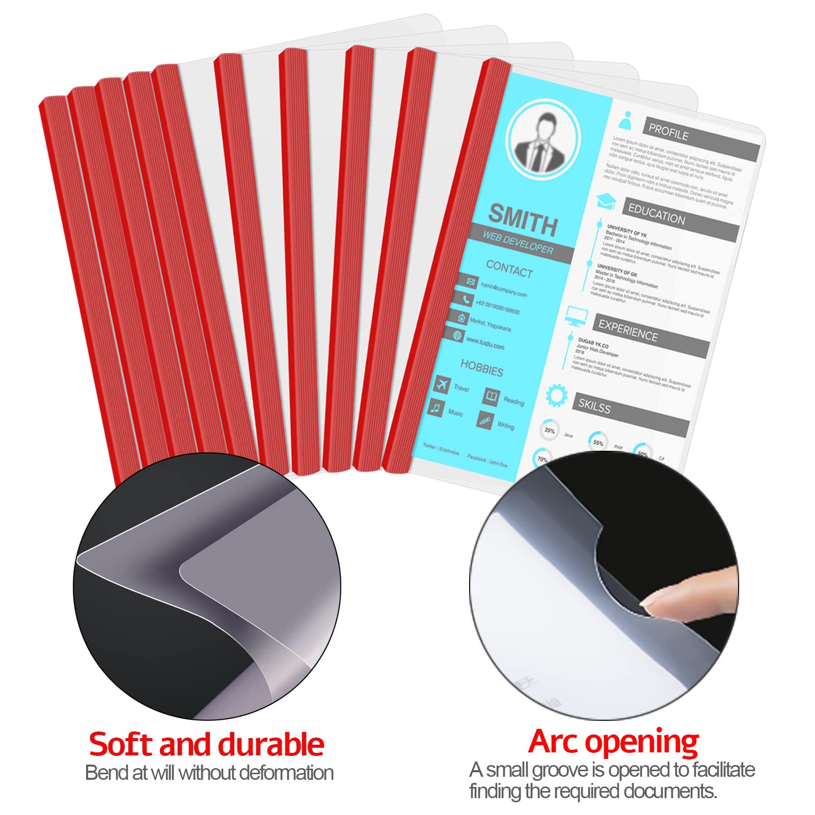 10 Dossiers Coulissants Plastique A4 - Transparents - Pour Présentation, Bureau, École - Organisateur Fichiers