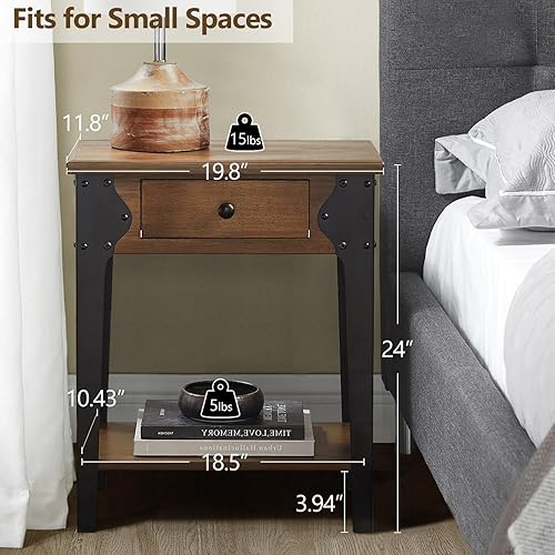 Miniatura 3 de Mesita de noche pequeña, mesita de noche moderna de mediados de siglo con cajón y estante de almacenamiento abierto, mesa auxiliar con
