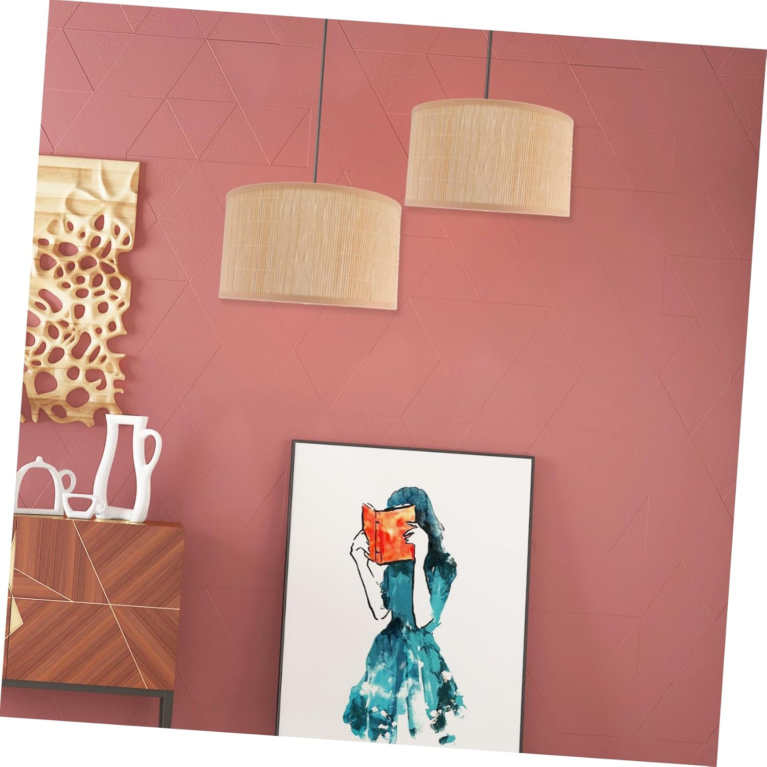 Amosfun Rustic Pendant Light Lampshade Hand-woven Ceiling Cover for Bulbs Lightweight Easy to Install Decorative Drum Shade for Home