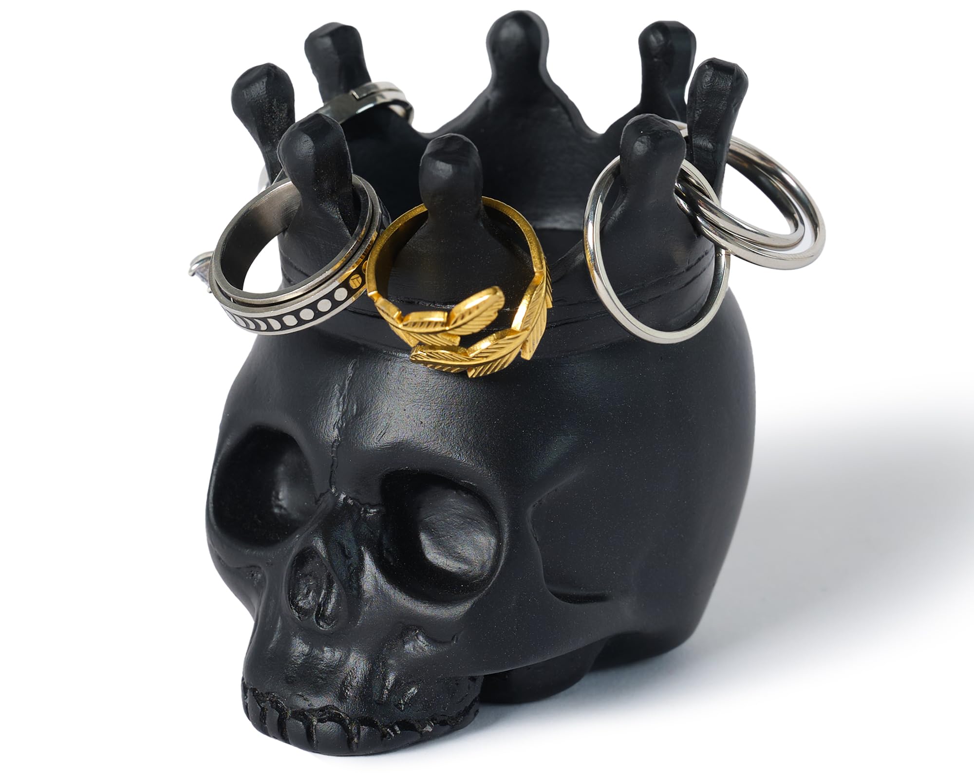 Plateau de rangement pour bijoux tête de mort gothique noir en résine pour bagues