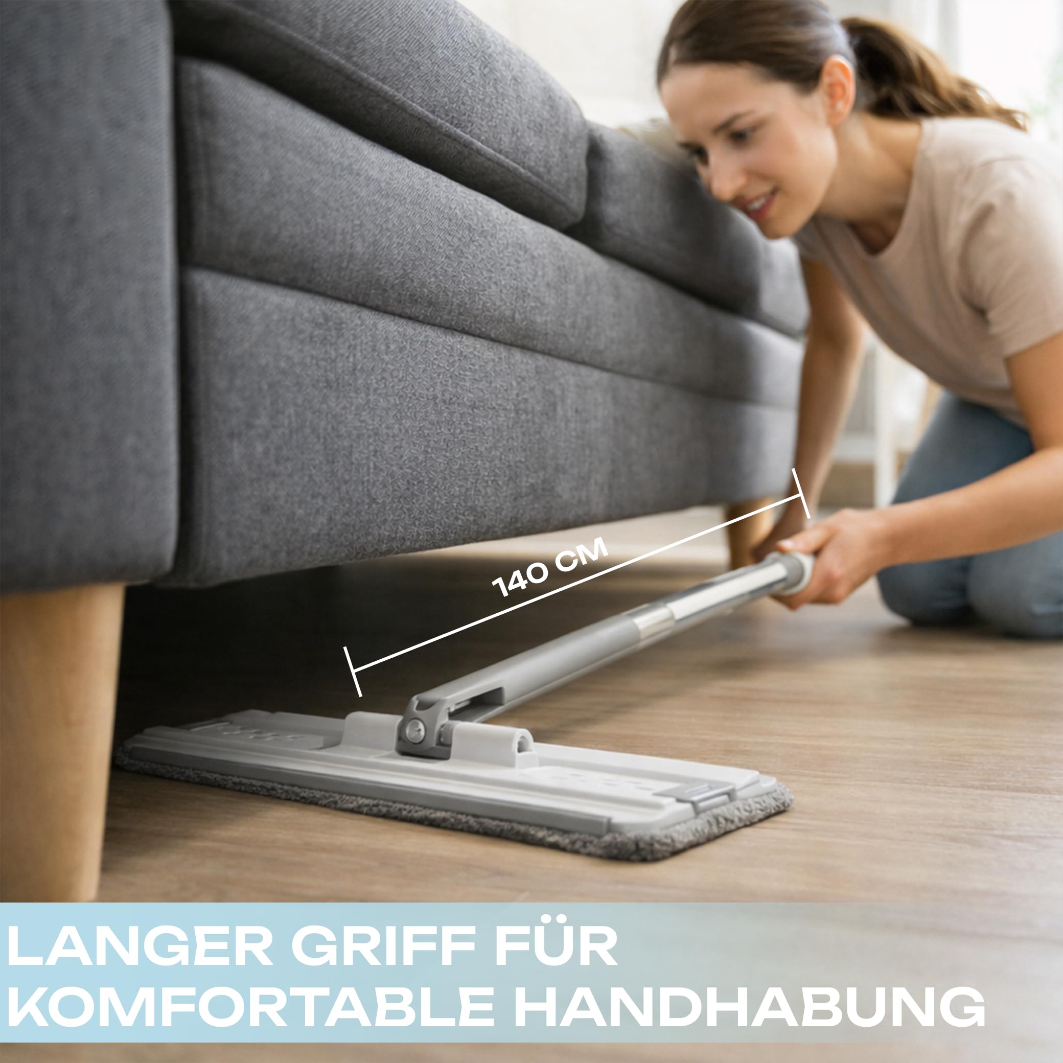 GiDeli Wischmopp und Eimer mit Auswringer-Set - Grau Flach Squeeze Mop Eimer Set für Bodenreinigung - Nass Trocken Mop für Wandreiniger mit langem Griff - Hartholz Bodenwischer mit 3 Mikrofasertüchern