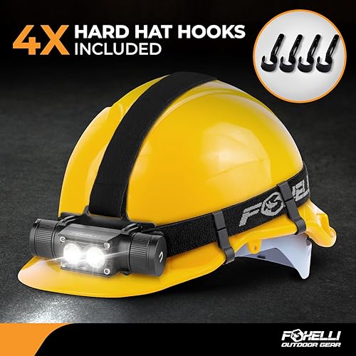 Miniatura 7 de Foxelli Linterna frontal recargable ultra brillante, batería 18650, IPX7 impermeable, luz LED de 1200 lúmenes para trabajo y exteriores, con batería