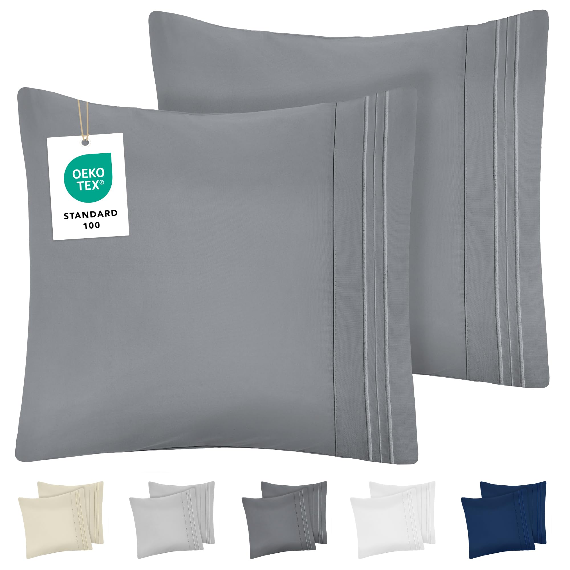 DREAMZIE Kissenbezug 80x80 Anthrazit 2er Set Premium Mikrofaser mit Stickmuster Oeko-TEX Zertifiziert - Kopfkissenbezug 80x80 Weich