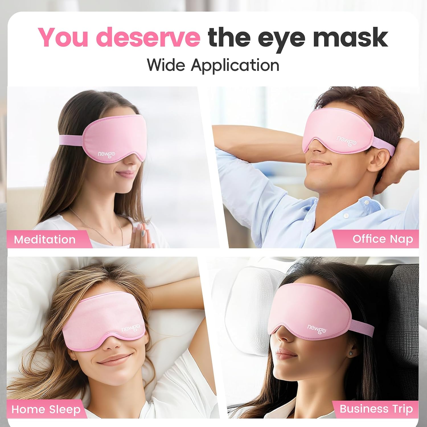 NEWGO Cooling Gel Eye Mask 3D Soft Cold Eye Mask, Eye Ice Pack with Zero Eye Pressure Hot Cold Therapy Blackout Sleep Mask for Puffiness, Dark Circles, Dry Eyes, Headaches and Stress Relief - Pink