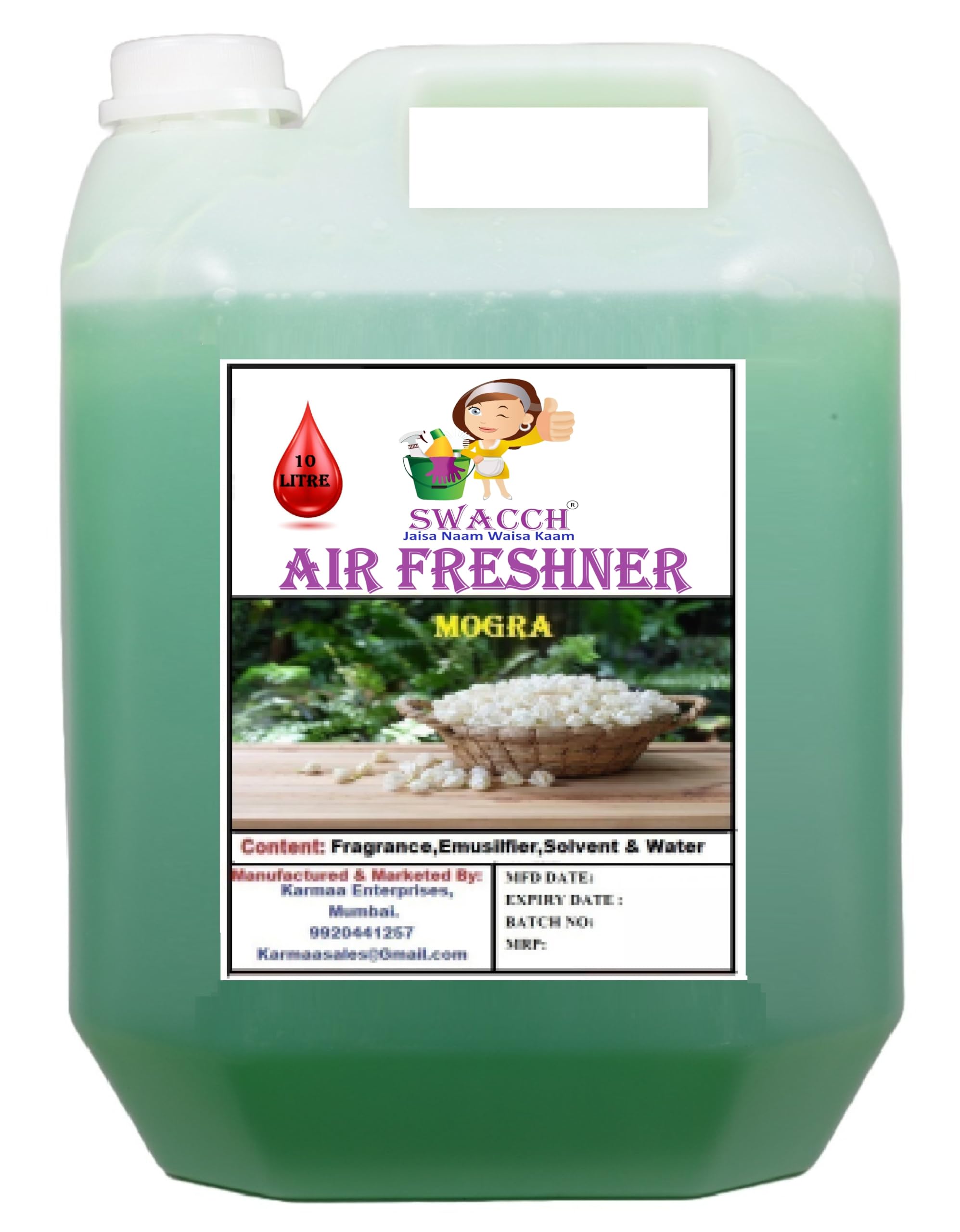 Air Freshner For Home, Hotels I Work Space & Office I Long Lasting I Ready to use I Water Based I Mogra 10 Litre