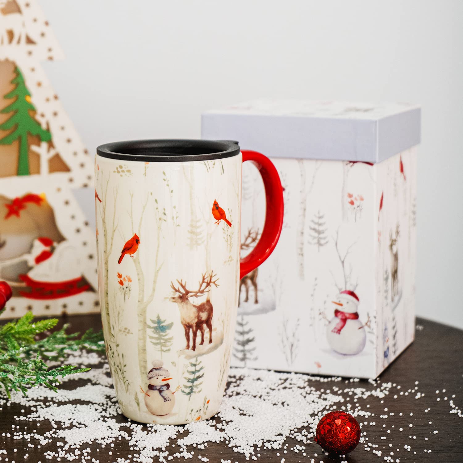 Ceramiczny kubek podróżny porcelanowy kubek do kawy z pokrywką odporną na zalanie, 480 ml