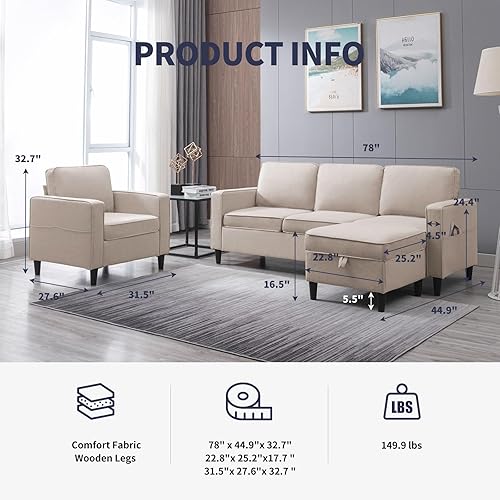 Miniatura 20 de Sofá seccional de 4 piezas con otomana de almacenamiento para sala de estar, juegos de sofás seccionales y sofá biplaza, juego de muebles de sala de