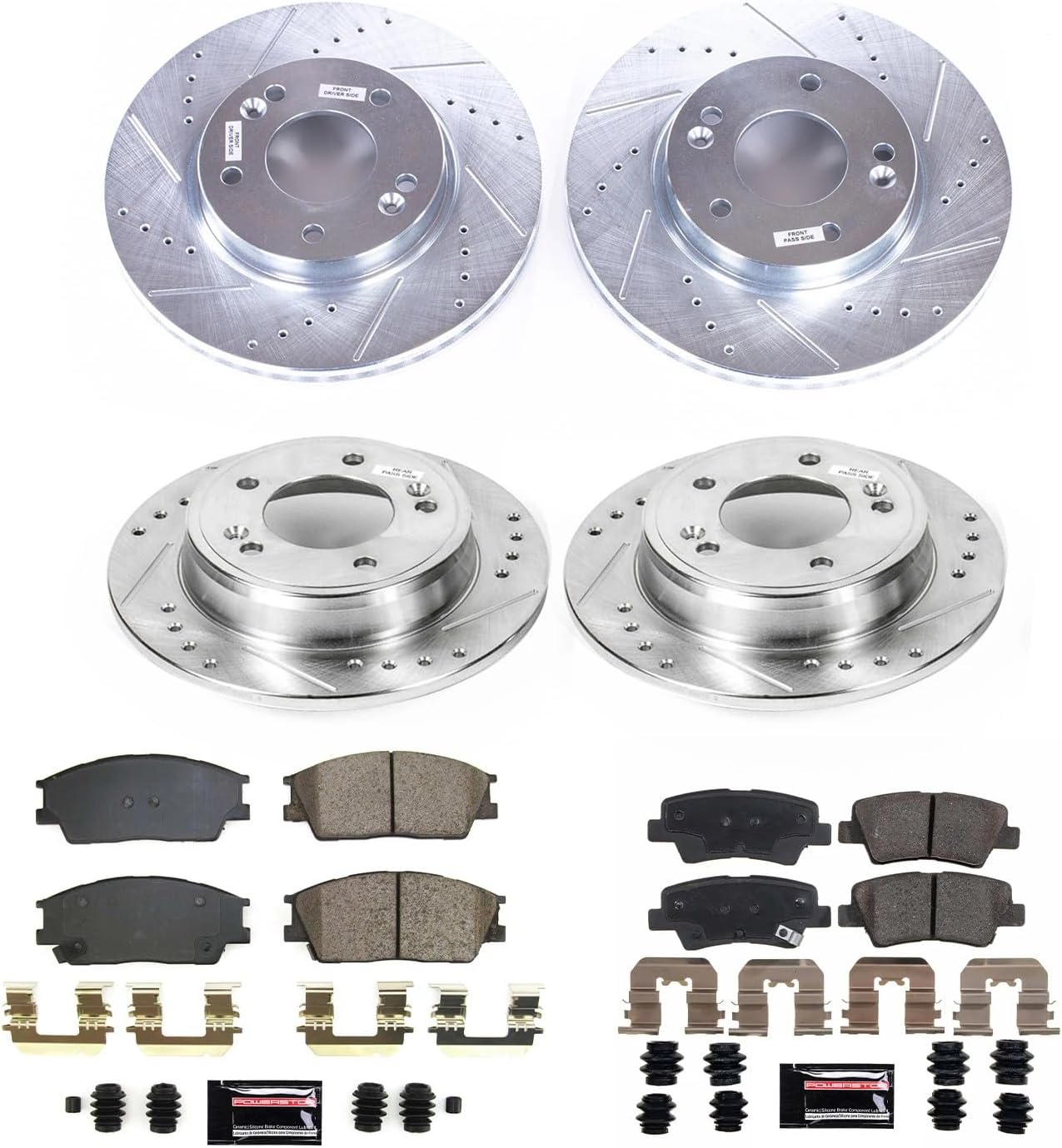 PowerStop Front and Rear Brake Kit For Hyundai Venue 2020-24 | Kia Soul 2020-24 - Drilled and Slotted Disc Rotors with Ceramic Brake Pads Replacement, K8686