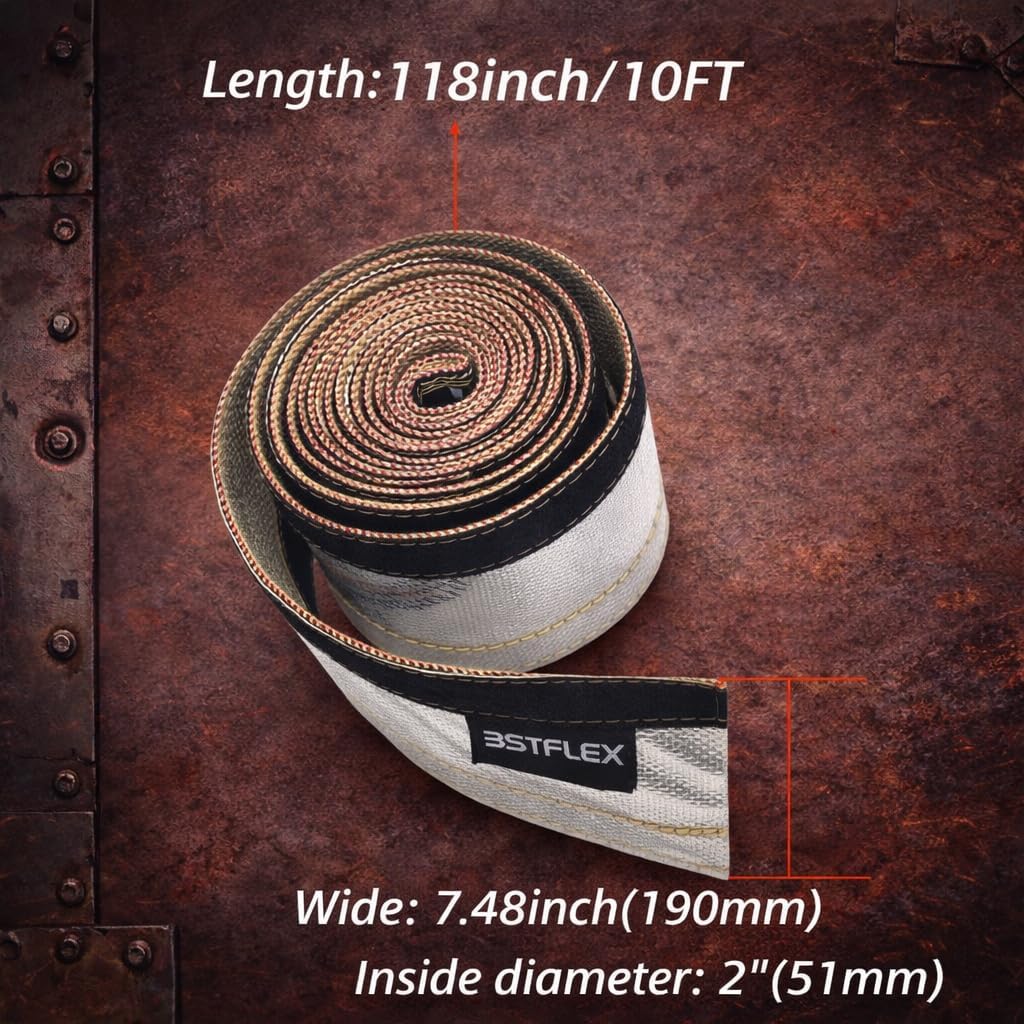 Aluminized Wire Heat Shield for Hose Lines & Electrical Wiring, 2" I.D.x 10FT Heat Shield Wrap Automotive for Exhaust and High-Temperature Pipes with 10 Pcs Stainless Steel Ties