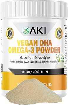 AKI Omega 3 DHA Micro Algae Powder Supplements - Plant-Based Keto Vitamin for Inflammation - Alternative to Fish or Krill Oil - Vegan & GMO-Free 1.94oz/55g