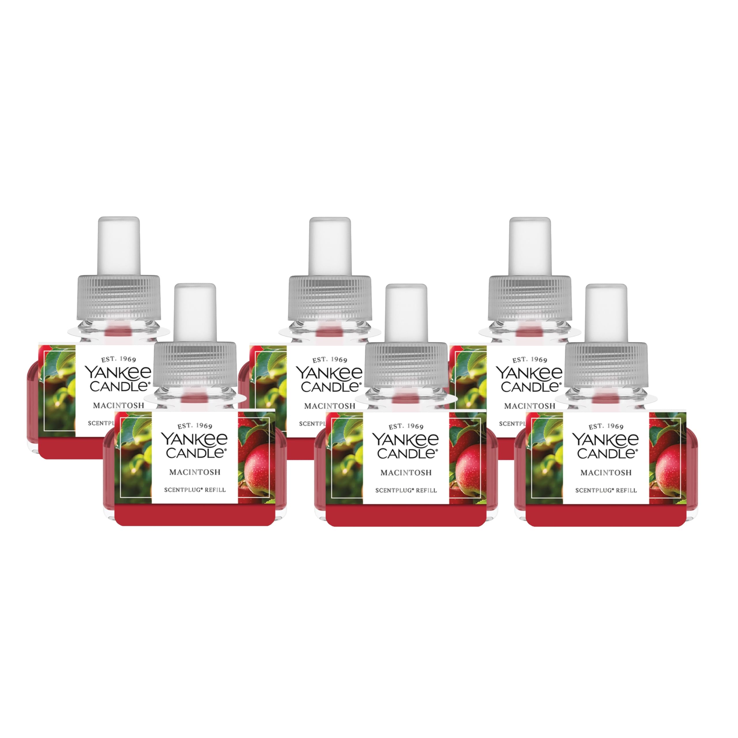 Yankee Candle ScentPlug Refill for Plug in Air Fresheners, Scented Oil Refills, Long Lasting Home Fragrance, Macintosh (Pack of 6)