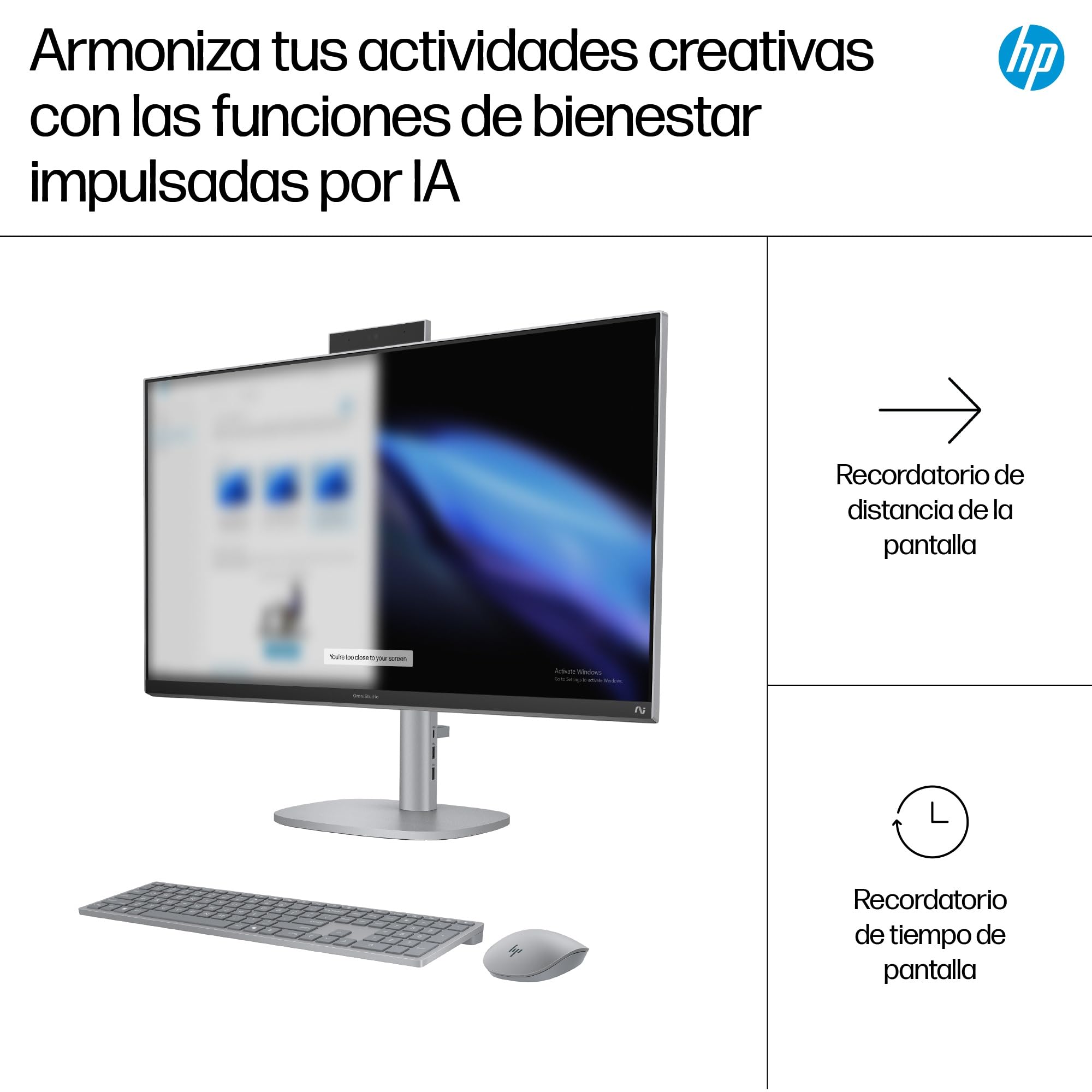 HP OmniStudio X All-in-One 27" 4K UHD (Procesador Intel Core Ultra 7 258V con IA, 32GB RAM, 1TB SSD, Gráficos Intel ARC, Windows 11 Home) Teclado QWERTY Español - Silver