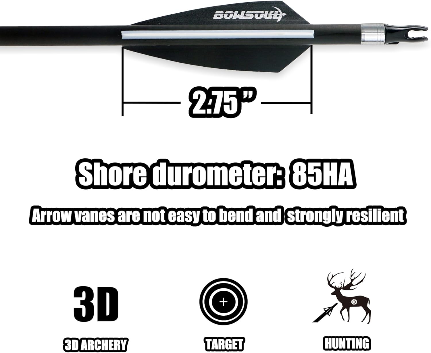 30inch Hunting Carbon Archery Arrows with 2.75” High Hardness Vanes Spine 400 for Compound Bow and Recurve Bow
