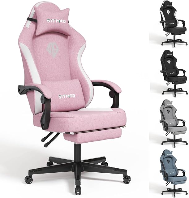 SITMOD Gaming Chair with Footrest-Computer Ergonomic Video Game Chair-Backrest and Seat Height Adjustable Swivel Task Chair for Adults with Lumbar Support(Pink)-Fabric