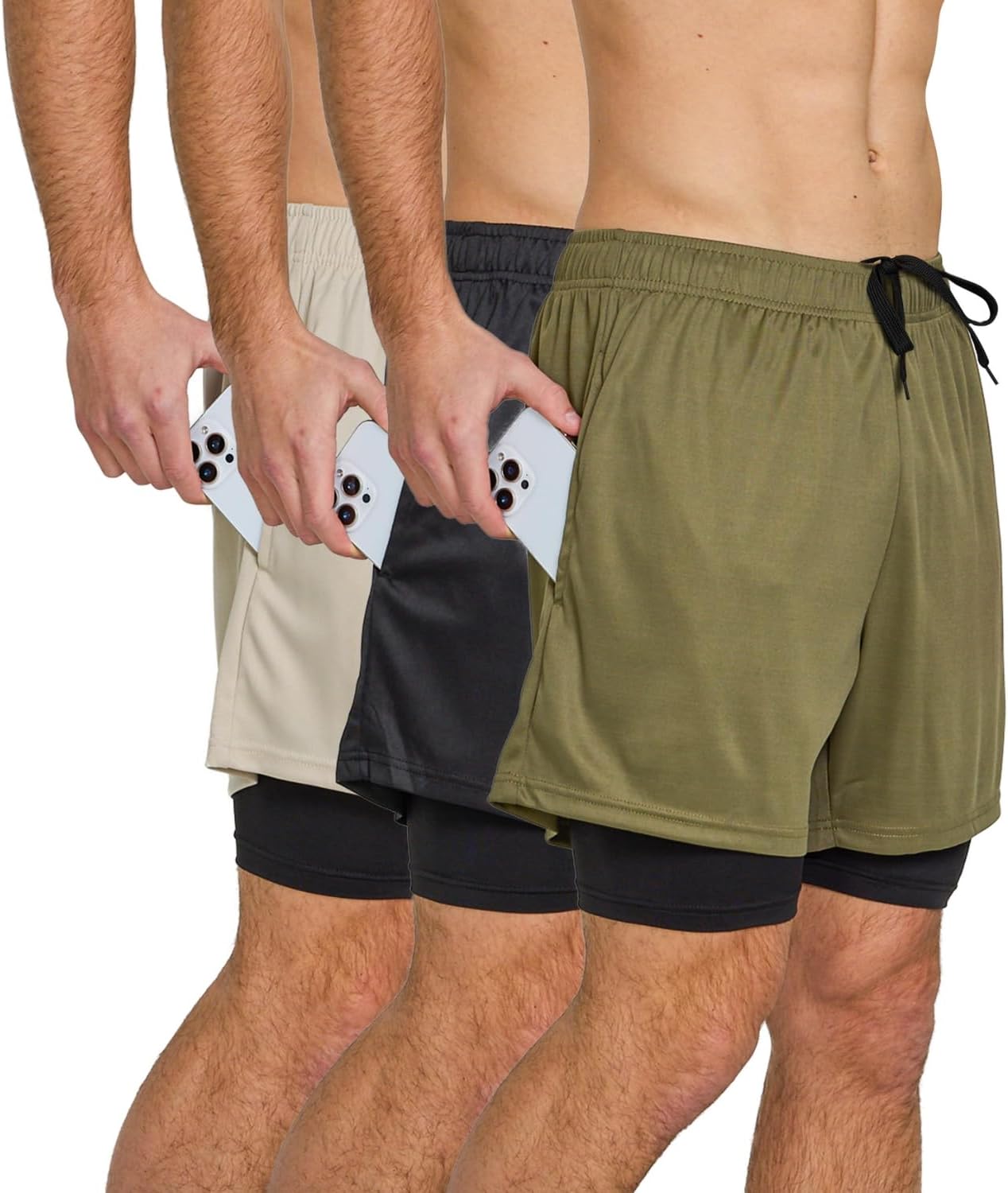 Ultra Performance Mens 2 in 1 Athletic Running Shorts 3 Pk Mens Workout Gym Compression Shorts for Men with Pockets 5" Inseam