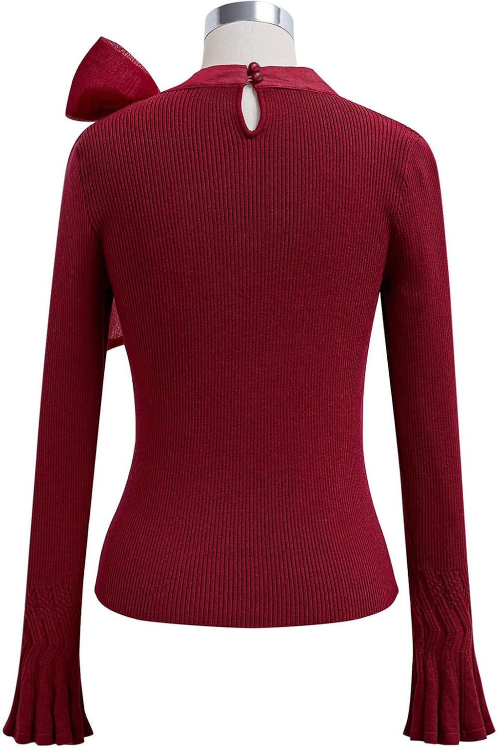 CHICWISH Women Bow Tied Long Sleeve Knit Top Mock Neck Slim Fitted Elegant Blouses Top Solid Wrap Pullover Tops - Image 4