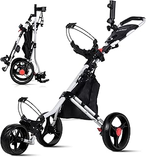 Lakehood Golf Push Cart - 3 Wheel Golf Cart for Easy Transport & Storage, Height-Adjustable Handle for All Ages, Push Golf cart - Perfect for Golf Courses & Practice Sessions
