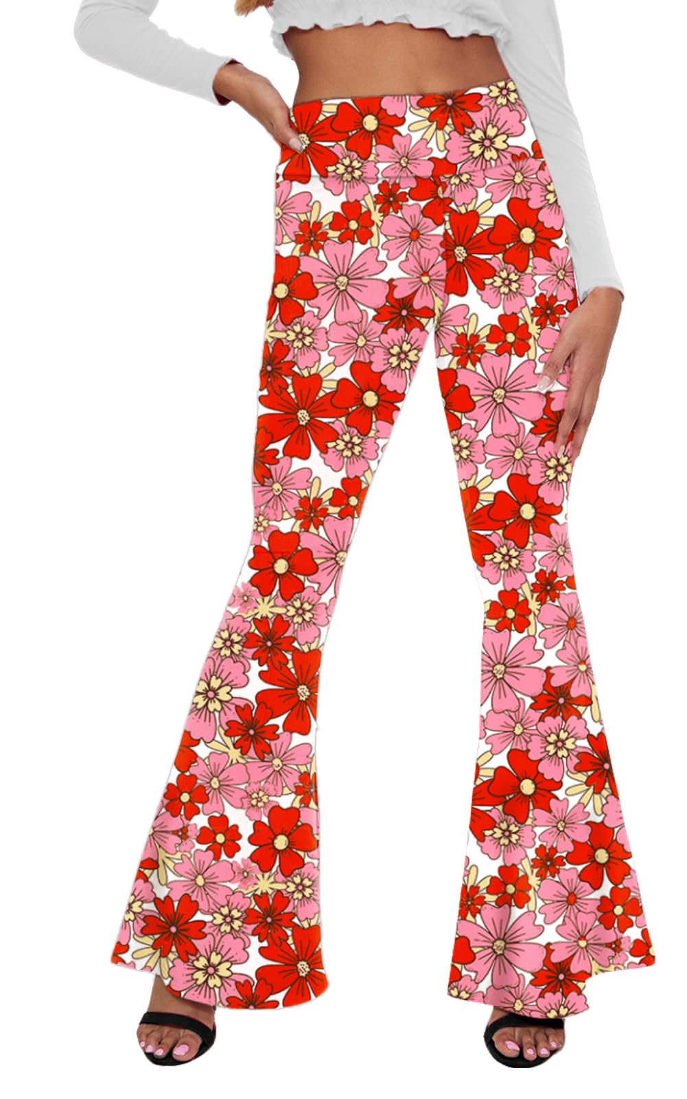 Deerose Womens High Waist Stretch Bell Bottom Slim-Fit Flare Leg Hippie Pants