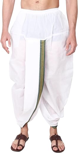 Rameshwaram Fabrics Cotton Dhotis for Men - Readymade Dhoti Pant Only With Pocket and Elastic Waist