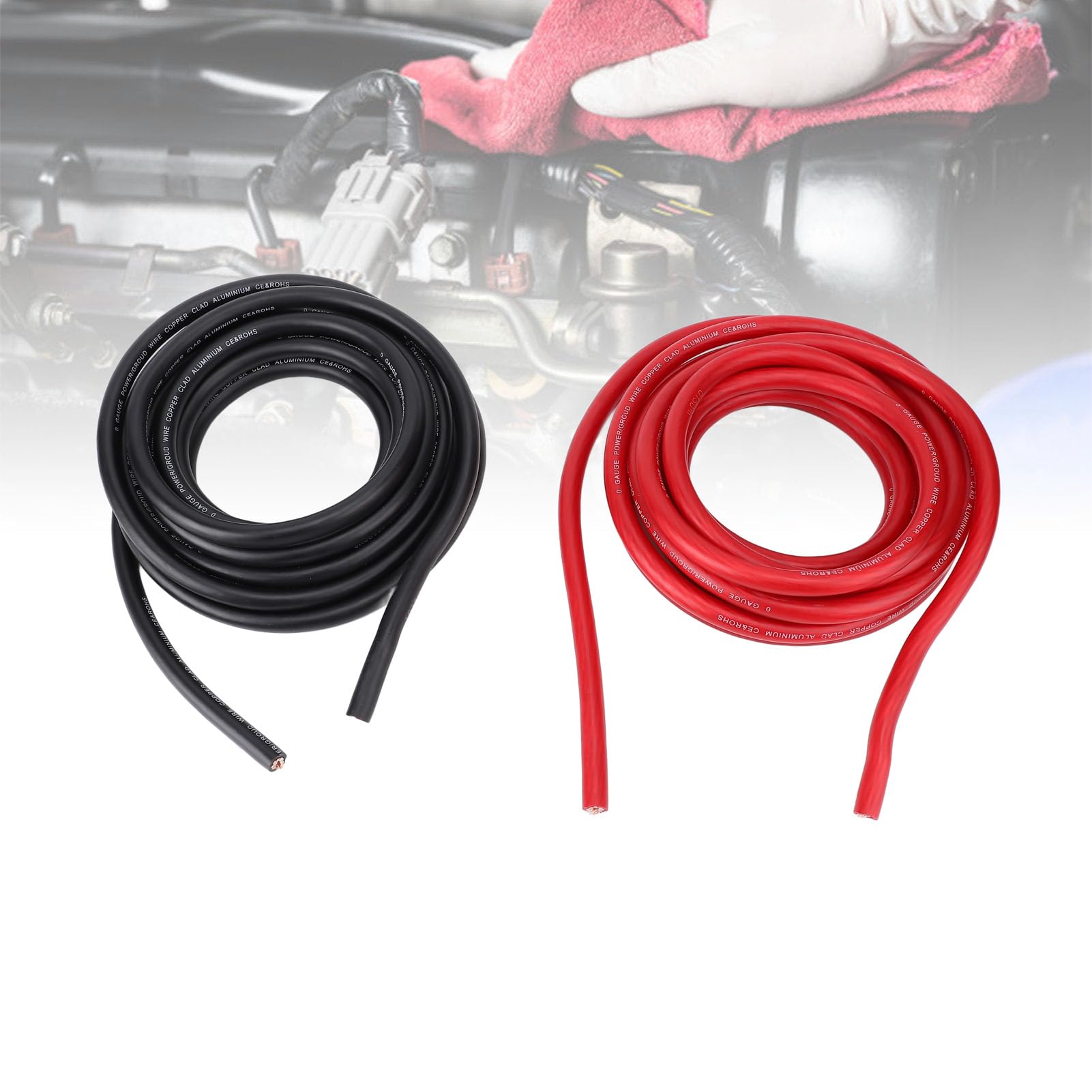 Cable de Tierra de Alimentación Automotriz Flexible, 1/0AWG, 20 Pies, Rendimiento Confiable para Coche, RV, Remolque, 2 Cables Eléctricos para Iluminación Interior
