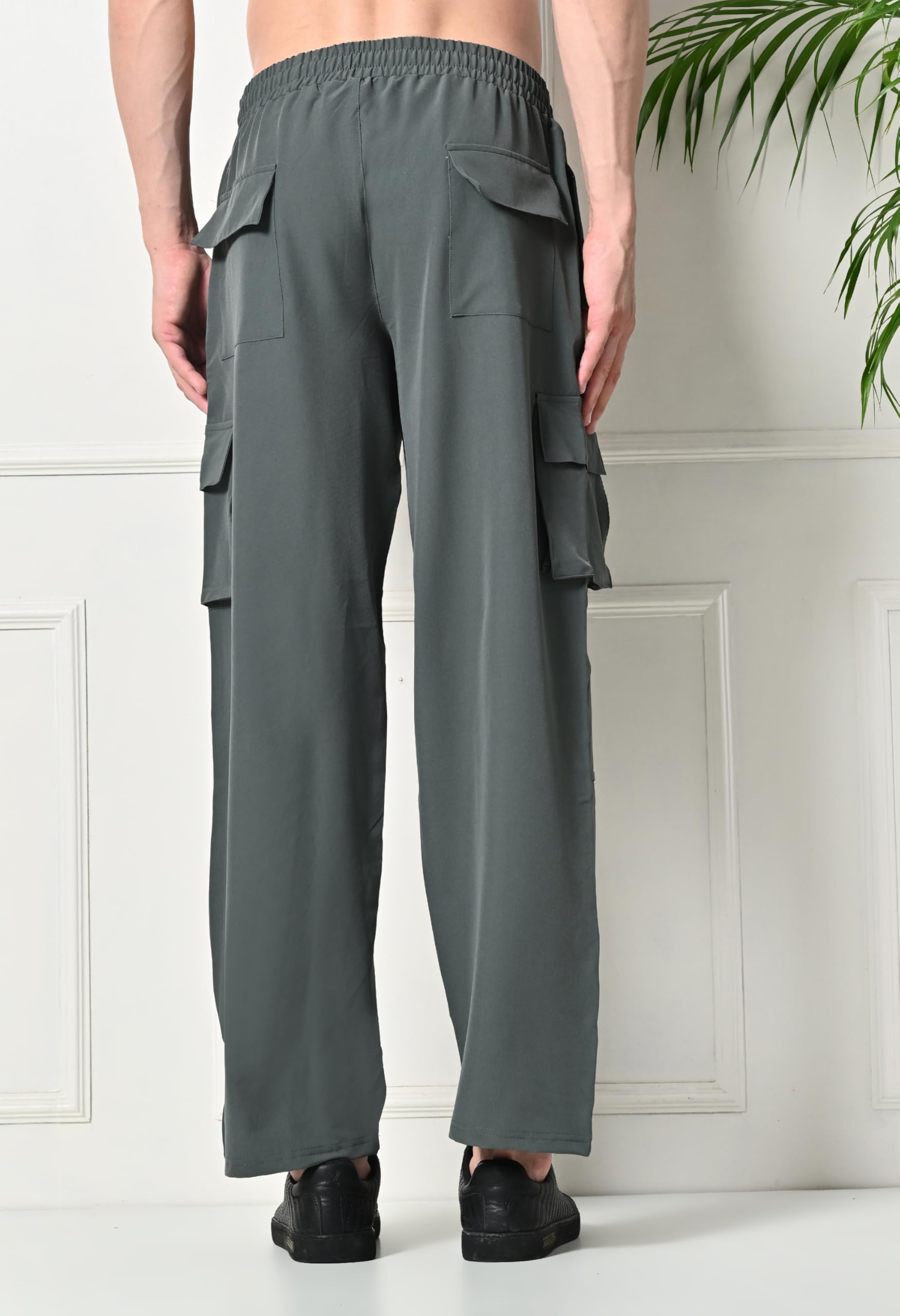 FITINC Stylish NS Lycra Cargo Pants for Men & Boys | All Weather Dry-Fit Track Pants for Man with Utility & Zip Pockets | Lightweight Cargo Lower for Man for Casual Wear β Grey, Medium 1