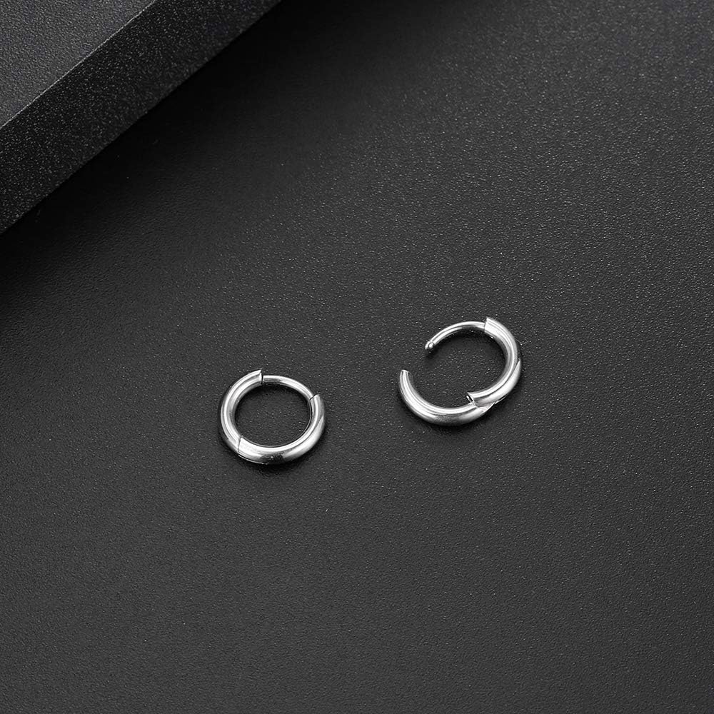 316L Surgical stainless steel hoop earrings 8mm/10mm/12mm Hypoallergenic Huggie Earrings Small Hoop Sliver Black Sleeper Earrings For Women Men - Image 3