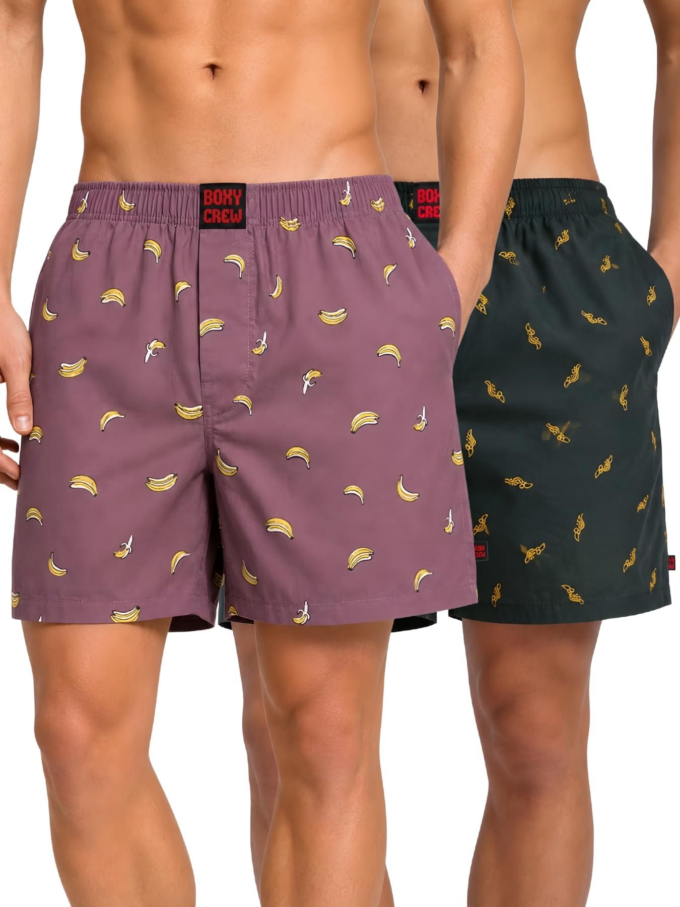 boxy crew Men Boxer Shorts Pack of 2, 100% Cotton Woven Boxers, Rose Pink & Dark Teal, Printed Designs, Dual Side Pockets, No-Marks Inner Elastic Waistband, Relaxed Fit Lounge & Sleep Shorts-picture-50