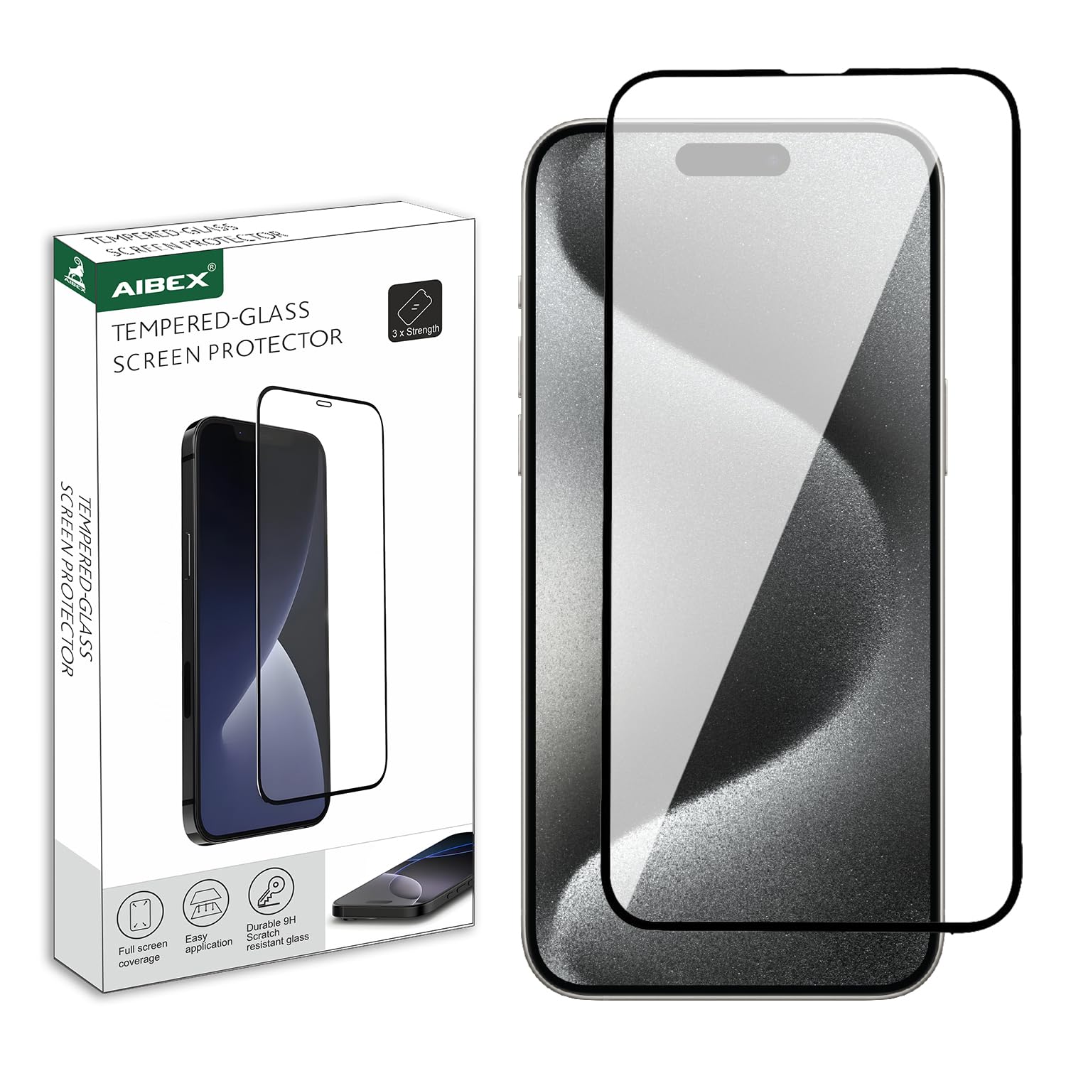AIBEX Tempered Glass for Apple iPhone 15 Pro Max | 9H Hardness | Anti-Glare & Anti-Fingerprint | Water Resistant | Edge-to-Edge Full Screen Protector | Bubble-Free Installation-picture-21