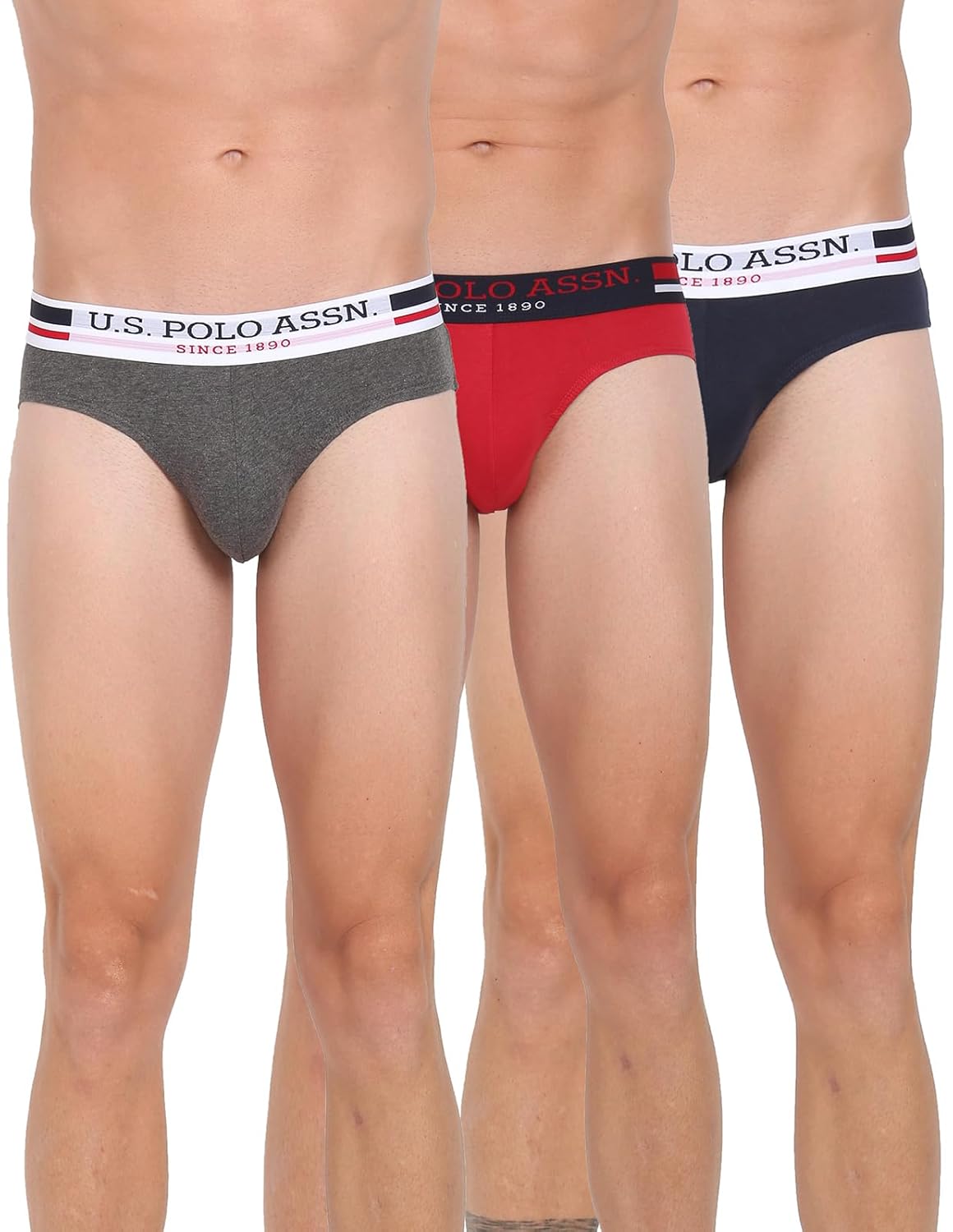 U.S. POLO ASSN. Mens Elasticized Waist Pure Cotton I006 Briefs – Pack of 3