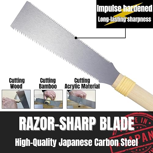 Miniatura 4 de KAKURI Sierra de tracción japonesa pequeña de 7 pulgadas para pasatiempos y manualidades, sierra de mano Ryoba de doble borde con cubierta de hoja
