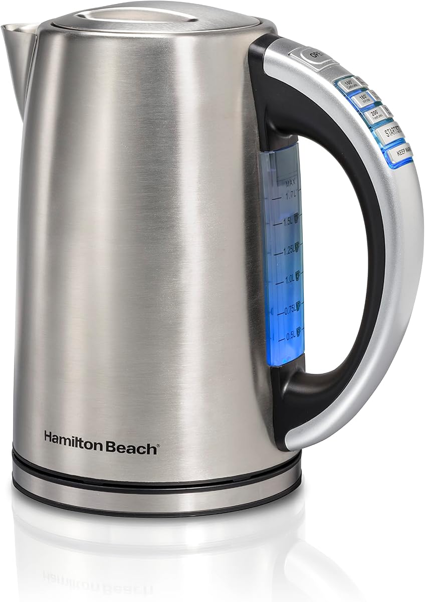 Hamilton Beach 1.7 Liter Temperature Control Electric Kettle, Water Boiler & Heater, Fast Boiling 1500 Watts, BPA Free, Cordless, Auto-Shutoff and Boil-Dry Protection, Stainless Steel (41020R)