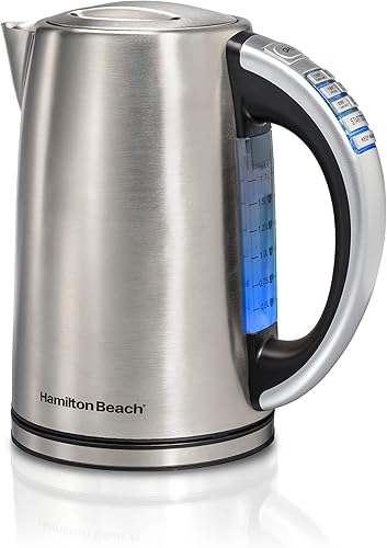 Hamilton Beach Hervidor eléctrico con control de temperatura de 1.7 litros, hervidor y calentador de agua, ebullición rápida 1500 vatios, sin BPA,