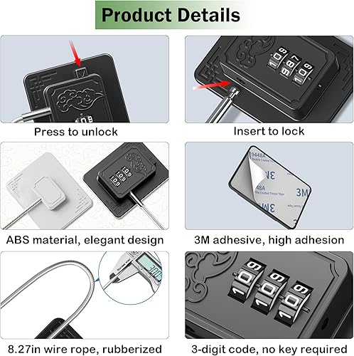 Miniatura 4 de Paquete de 2 cerraduras para refrigerador con código de 3 dígitos, combinación de cerradura de refrigerador fácil de instalar, cerradura de