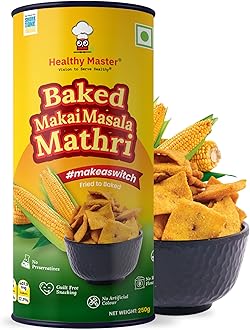 - Healthy Master Baked Makai Masala Mathri 250g | No Maida | No Palm Oil | Crispy Crunchy Healthy Snack | 100% Wheat | Namkeen Mathi (Pack of 1)