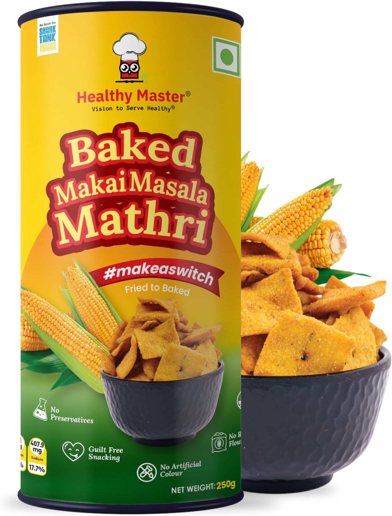 - Healthy Master Baked Makai Masala Mathri 250g (Pack of 2) | No Maida and No Palm Oil | Crispy Crunchy Healthy Snack | 100% Wheat Baked Mathri | Morning and Evening Snacks