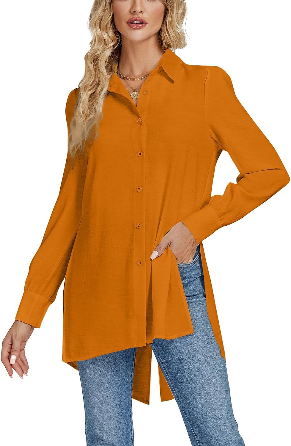 LYANER Women's Collar V Neck Casual Tunic Tops image 5