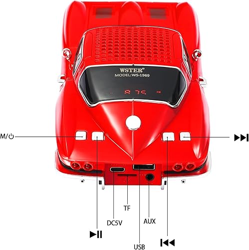 Miniatura 8 de WS-1969 Retro Sports Car Bluetooth Replica Altavoz - Modelo inalámbrico portátil con sonido HD, emparejamiento estéreo TWS, radio FM, reproducción
