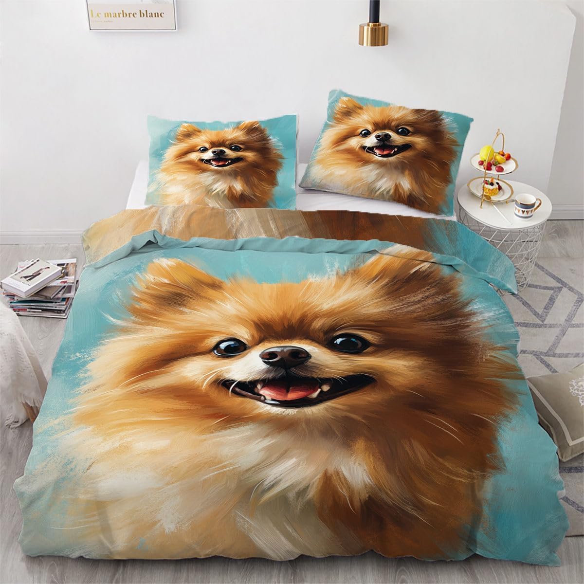 NDXRWDZR Double Duvet Cover Set Pomeranian Duvet Cover with Zipper Closure Bedding for Aldults Kids Soft Hypoallergenic Microfiber Quilt Cover 200x200 cm + 2 Pillowcases 50x75 cm