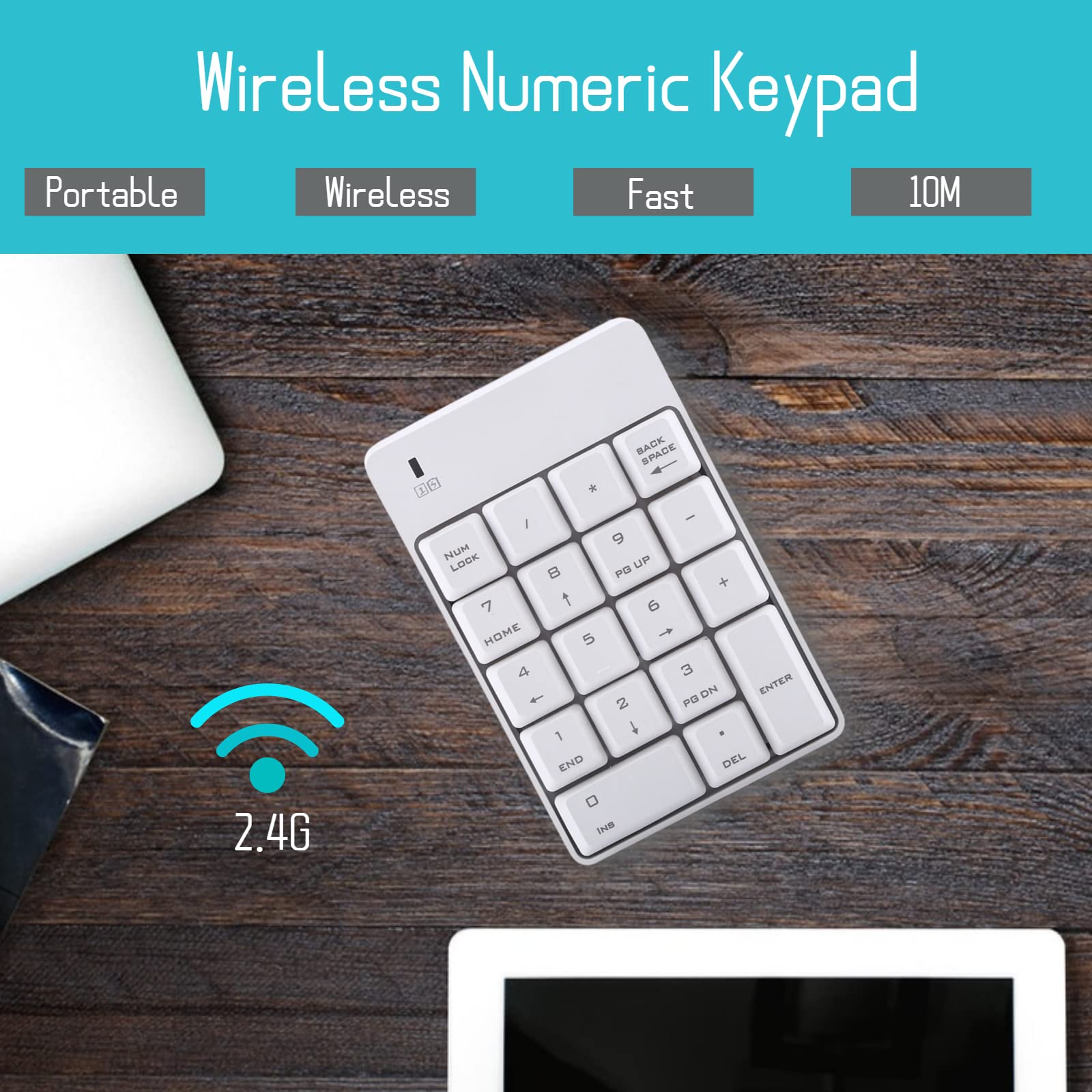 Cuifati 2.4G Clavier numérique USB sans Fil Pavé numérique Numéro 18 Touches Ordinateur Portable Nouveau, Mini Clavier numérique Compact Lightweight avec Connexion sans câble (Blanc)