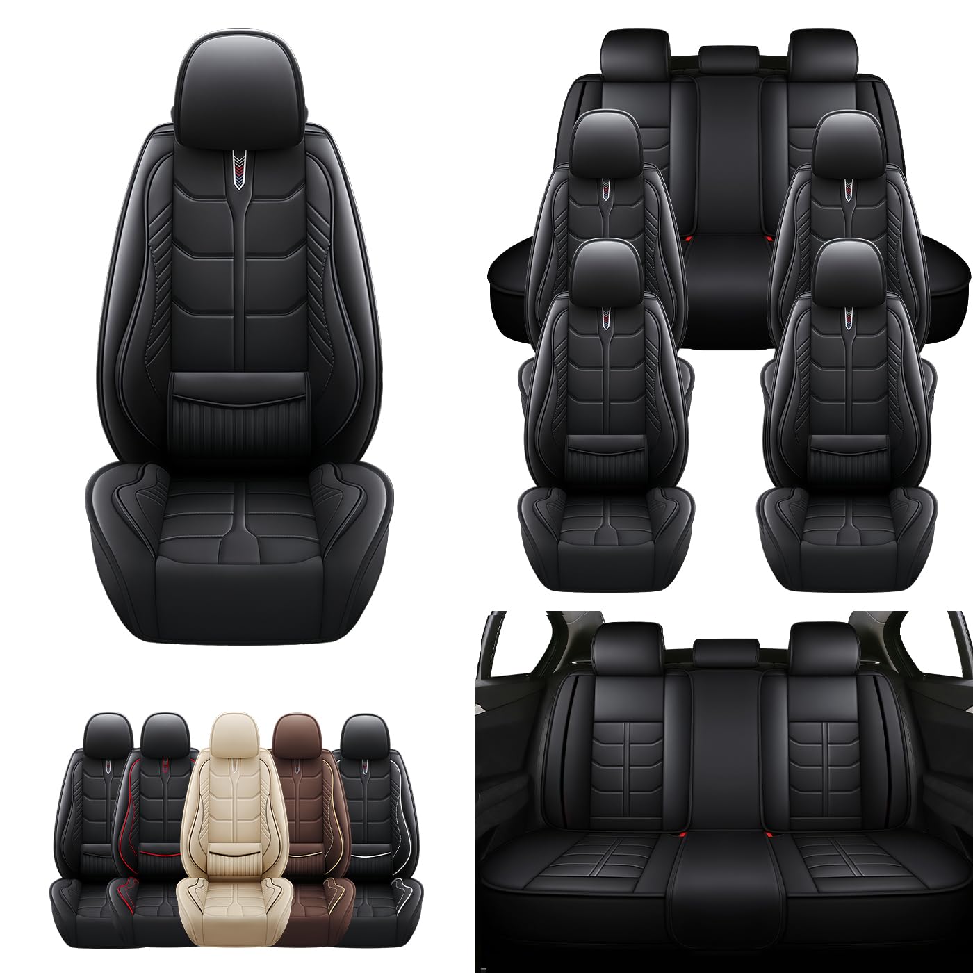 GIYOUL Car Seat Covers Custom Fit for Chevy Suburban 2000-2025,7-Seats PU Leather Seat Covers | Heated & Ventilated | SRS Airbag Compatible |Full Set,