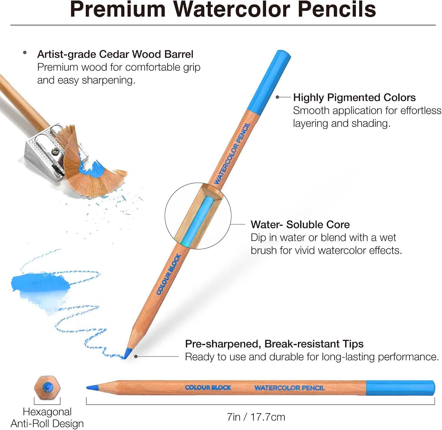 COLOUR BLOCK 12 Color, Watercolor Pencils,Art Supplies,Professionals- Hexagonal Handles and Quality Lead, Drawing Pencils Ideal for Details,Aluminum Box