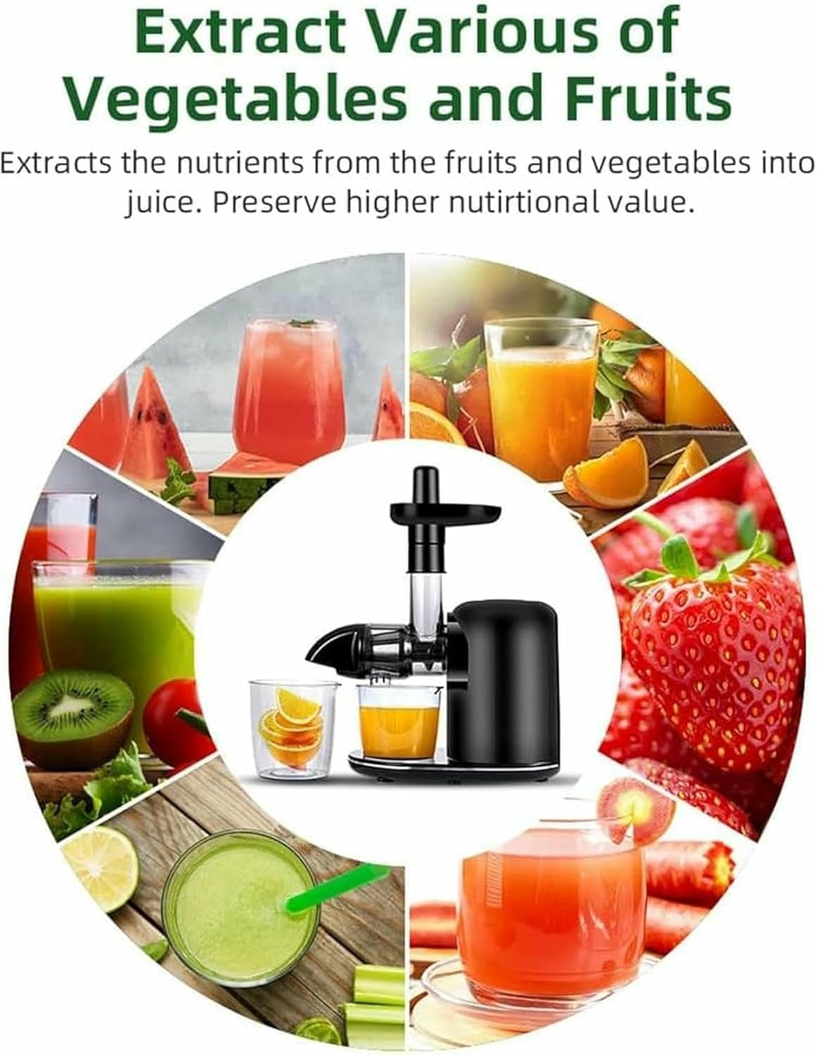 Slow Chewing, Cold Pressed With Reverse Function, Commercial Machine For Fresh Orange Juice For Fresh Fruits And Vegetables.