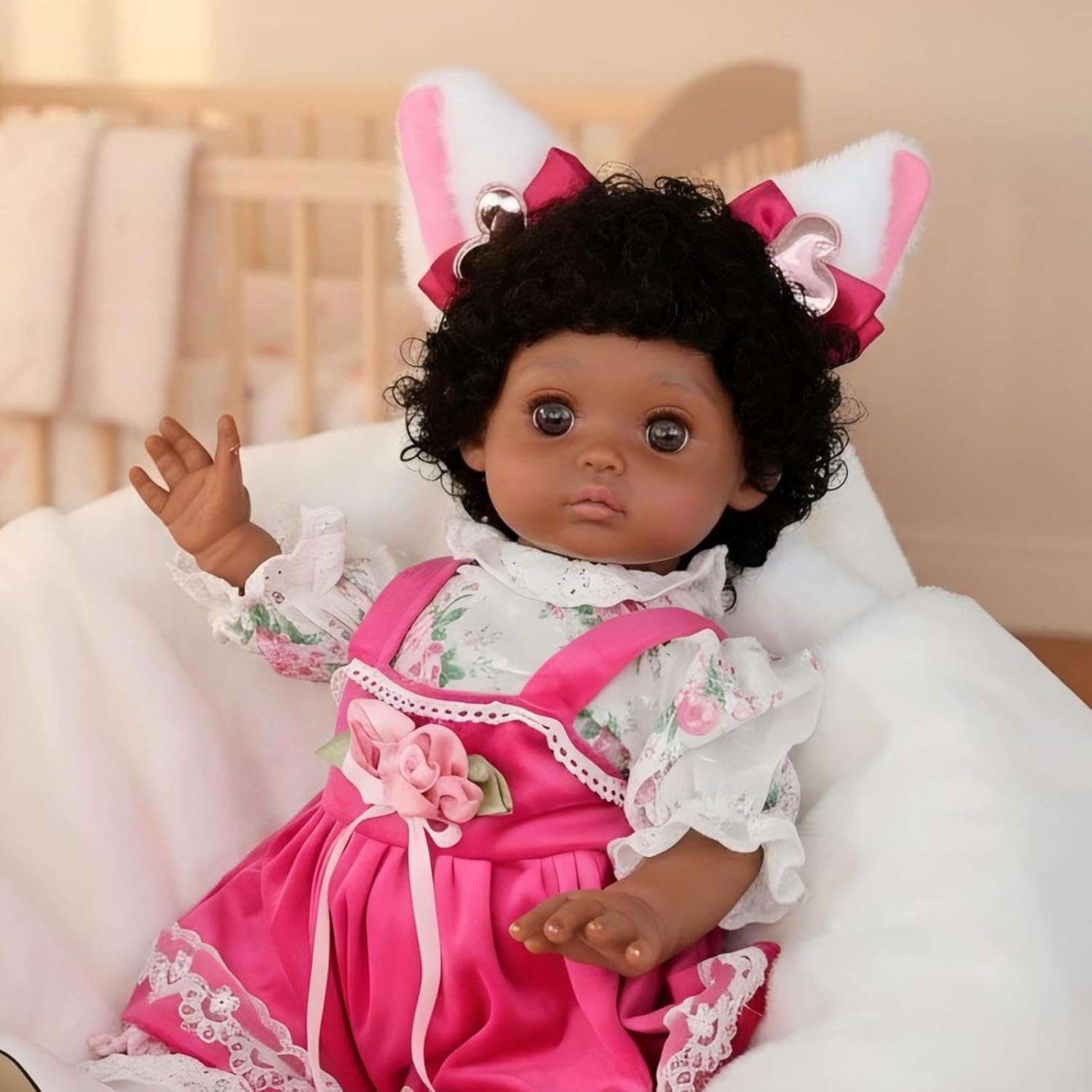 18-Inch Lifelike Reborn Baby Doll, Realistic Black Girl Baby Doll with Cute Skirts,Handmade Real Life Newborn Baby Dolls, Full-Body Vinyl Baby Dolls for 3+ Years Old Kids, Name Zahra