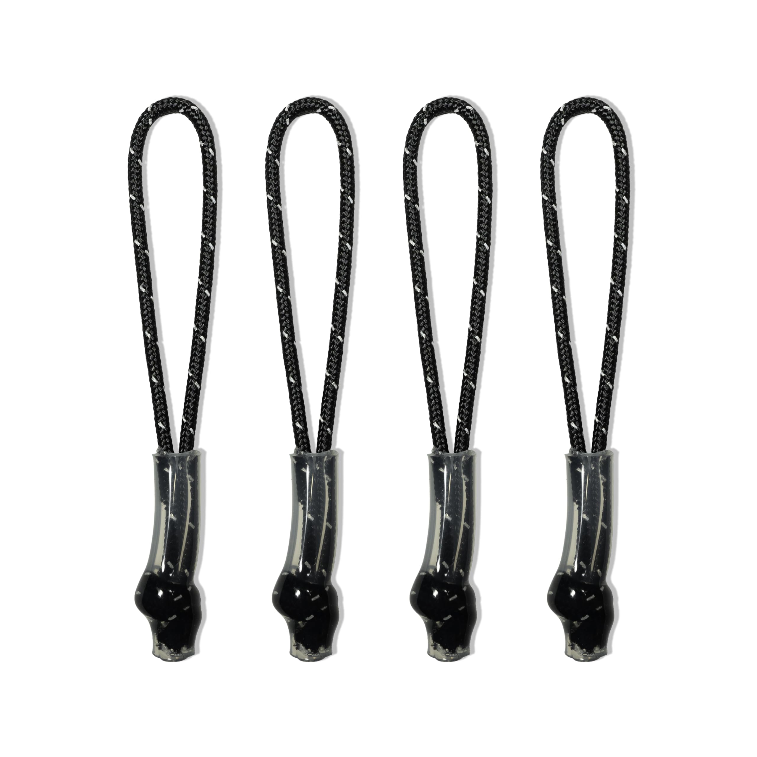 Reflective Tactical Cord Zipper Pulls, Set of 4, Black, Made in USA