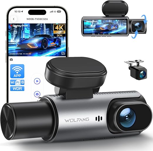 🚫 [CADUCADO] 🔥 WOLFANG 4K Dashcam, Car Camera with WiFi & App Control with, Car Camera 2160P Dashcam with App, 3.19″ IPS, Night Vision, Loop Recording, G-Sensor, WDR, Supports 24H Parking Mode