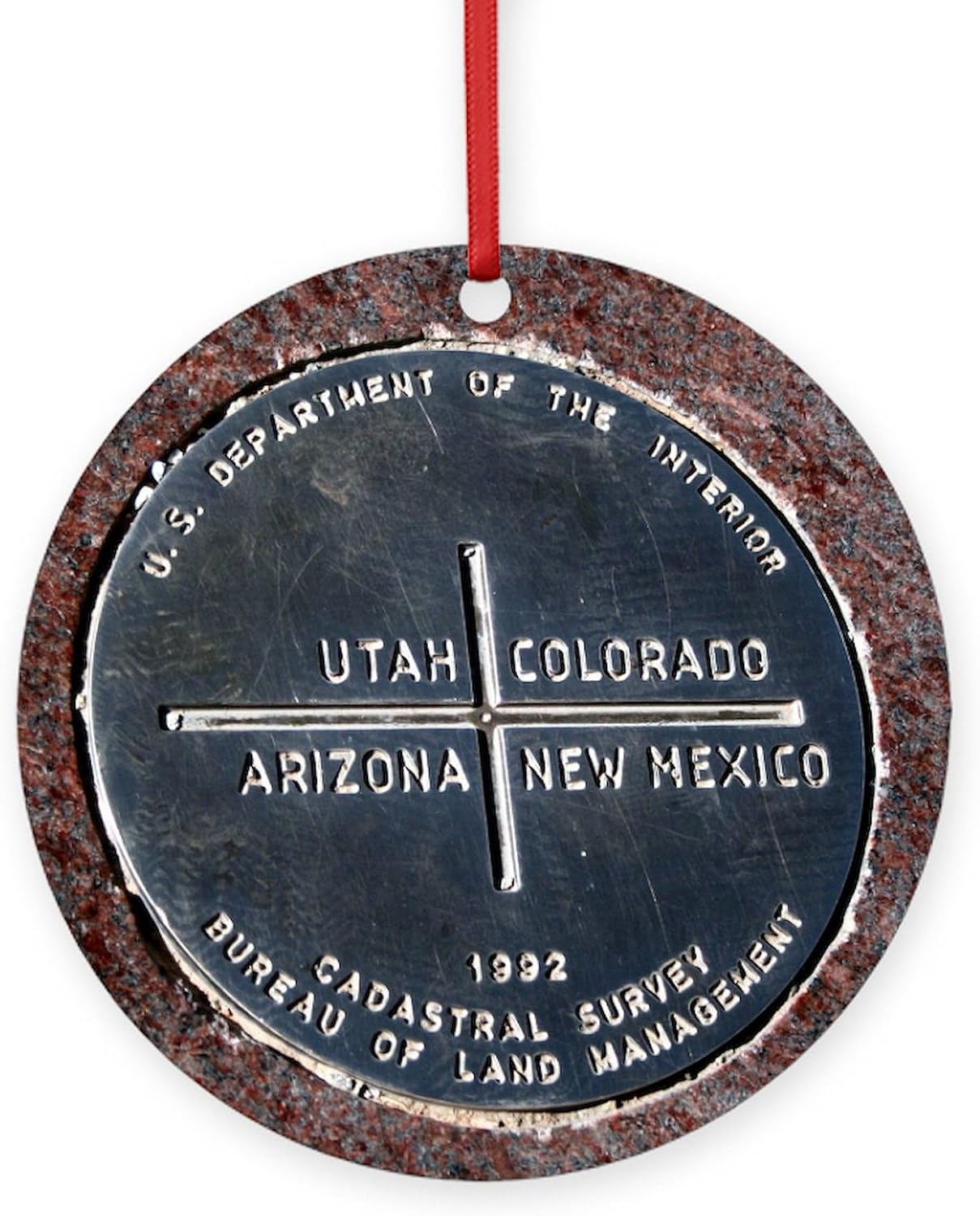 CafePress Four Corners USA Geographical Marke Round 4" MDF Holiday Ornament