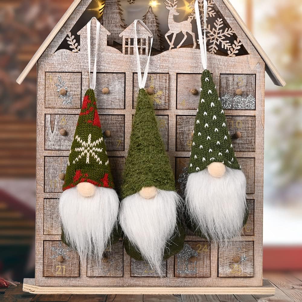 GGEROU Christmas Faceless Plush Gnomes Santa Elf Table Ornaments Set of 3, Handmade, Eco-friendly, Fabric, Hanging, Christmas