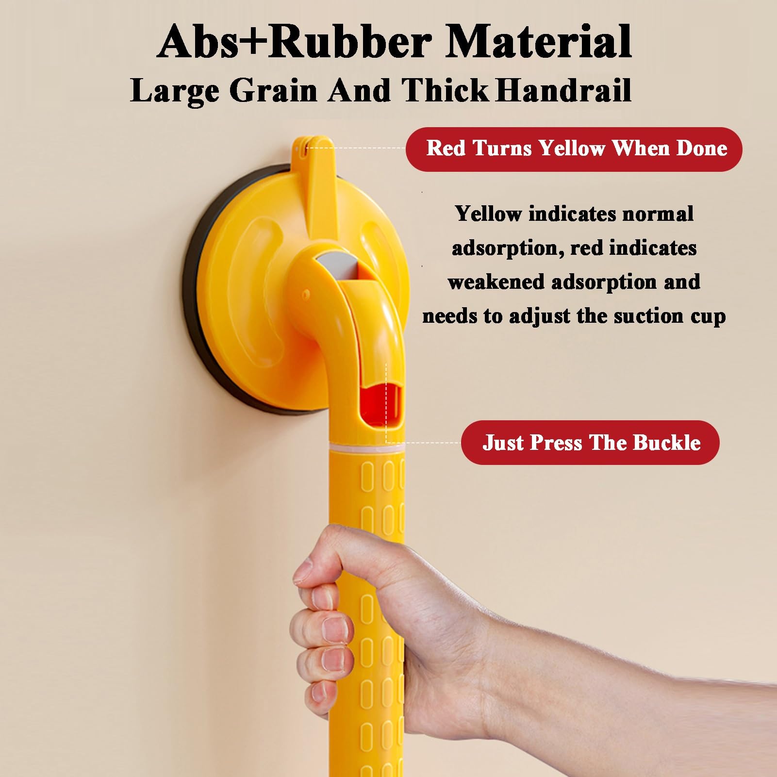 Barra De Agarre Con Ventosa For Bañera Y Ducha, Pasamanos Con Mango De Seguridad, Ajuste Giratorio De 180°, Fácil Instalación(Yellow,50x40cm)