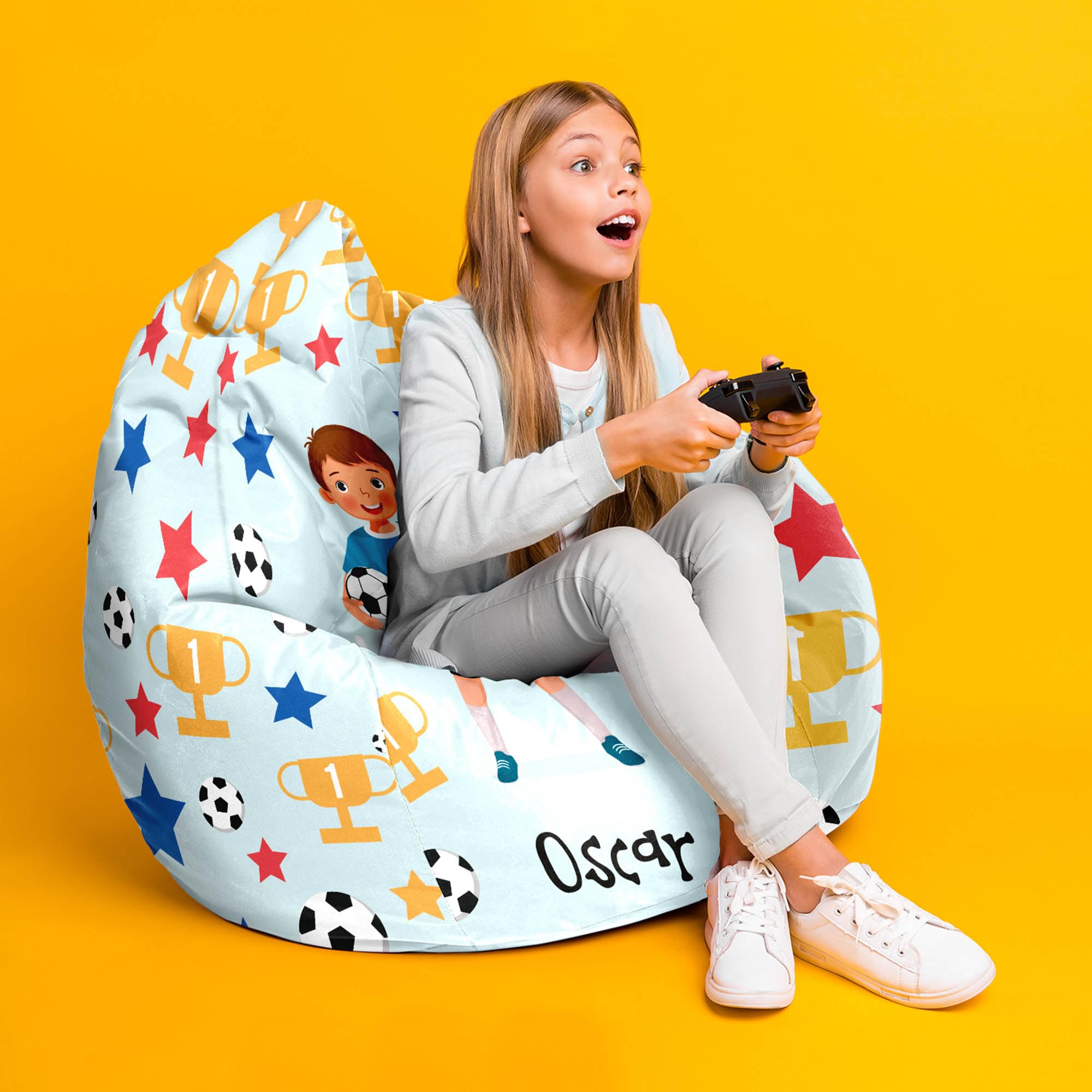 DreamRoots Personalisierte Sitzsack Kinder mit füllung - Personalisierte Geschenke Kinder - Sitzsack Kinderzimmer 80x80x120cm - Bean Bag - Kindersitzsack